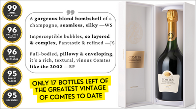 99pt Taittinger Comtes "Better than '02, Gorgeous BOMBSHELL of a Champagne" + 97pt Piper Rare 2008